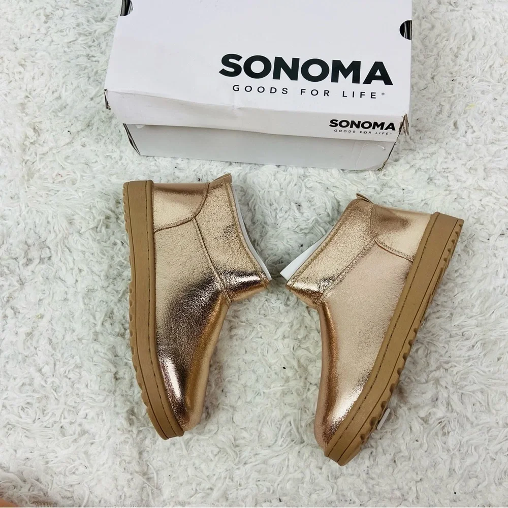 NWT Sonoma Kids rose Gold glitter shiny fleece lined Ankle Boots size 6